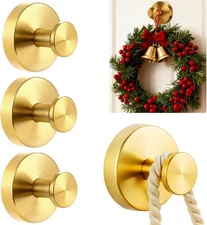 4-Pack Gold Suction Cup Hooks (No Drill, Wreath/Garland Hanger, Fall/Christmas)