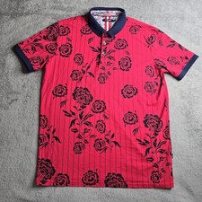 Barabas Rose Polo Mens XL Red Short Sleeve Floral Striped Cuffed