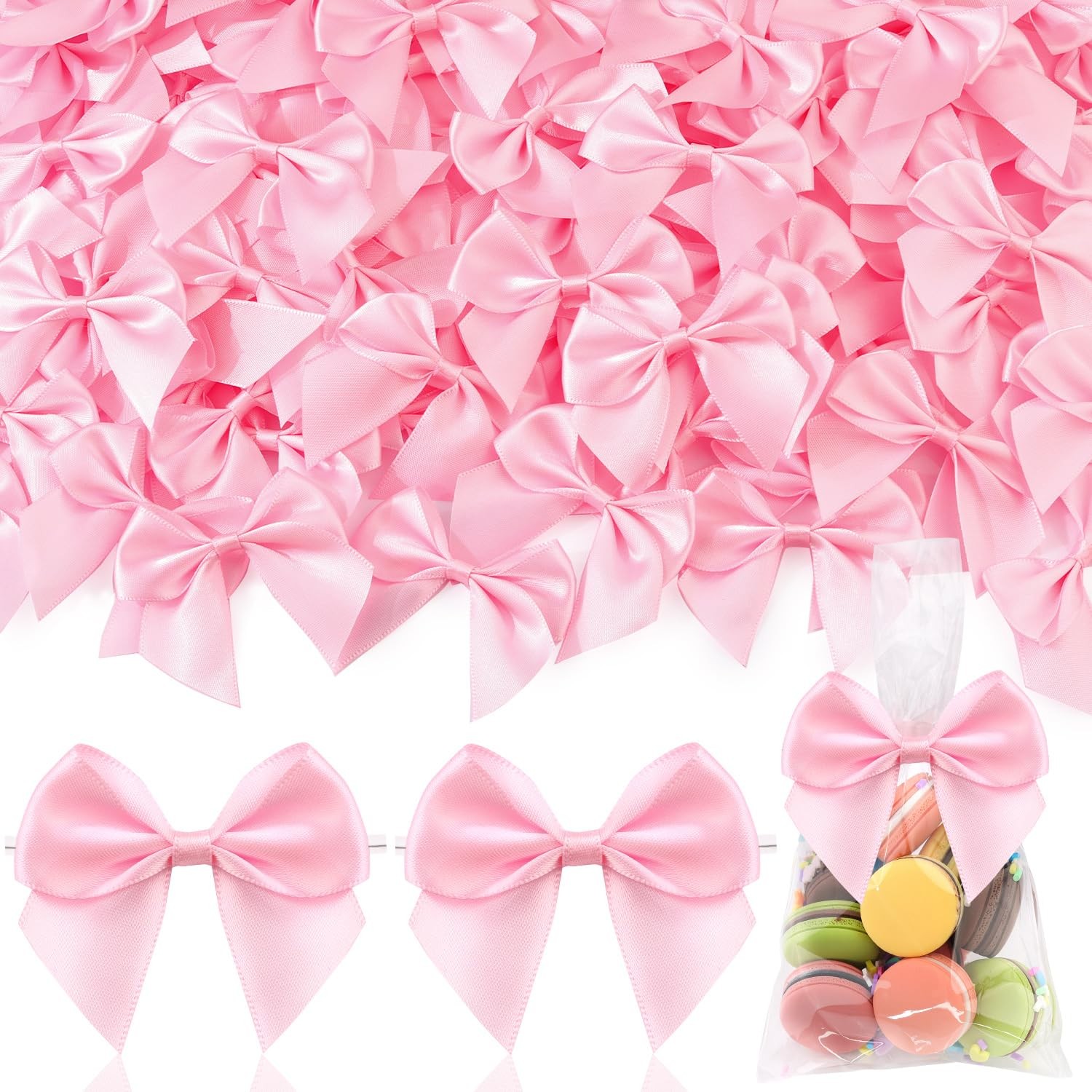 50PCS Pink Bows for Crafts, 2.75 Satin Ribbon Bow for Clothes Ornament, Fabri...