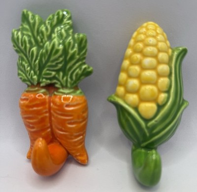 Vintage Carrot & Corn Wall Hooks Kitchen Japan Ceramic Rare