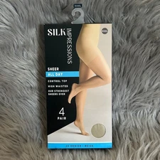 Silk Impressions Sheer Control Top Tights Women Size XXXL Beige High Waist
