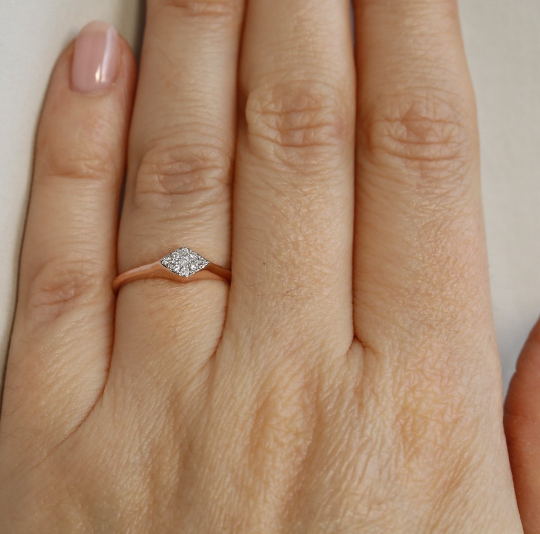 9ct Solid Rose Gold Diamond Cluster Ring Square S… - image 8