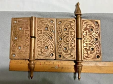 Pair Set 2 Antique Original Victorian Ornate Brass Bronze 5 X 5 1/4 Door Hinges