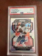 2021 Panini Prizm Justin Fields Rookie Silver Prizm Auto RC #334 Bears/Jets PSA9