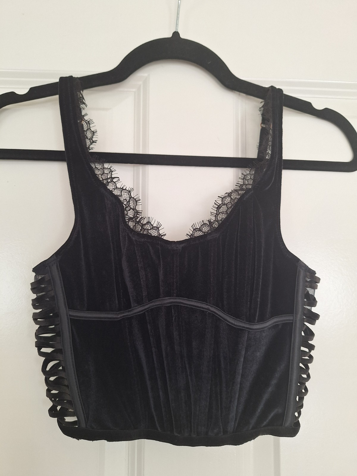 Victoria Secret Black Velvet Floral Lace Corset Tank Top Size S/P
