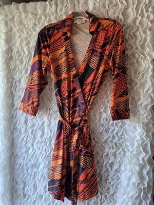 NEW Flora Bea Nyc Orange Milo Mini Dress Wrap Front Size Medium