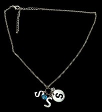 S Initial Charm Necklace Silver Tone With Blue Bead Accent