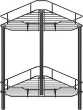 2 Tier Floor Standing Corner Shower Caddy Organizer Shelf with Hooks Bathroom