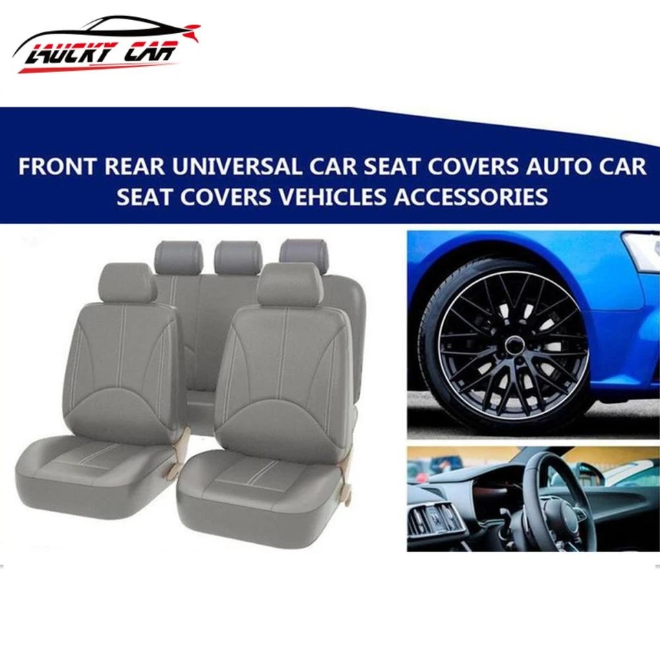 Gray 5 Seats Car Full Set Seat Cover Deluxe Leather Front Rear Cushion Protector - Imagem 4 de 4