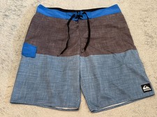 Quiksilver Board Shorts Mens 34 Blue Gray Swimsuit Bathing Suit Swim Cargo