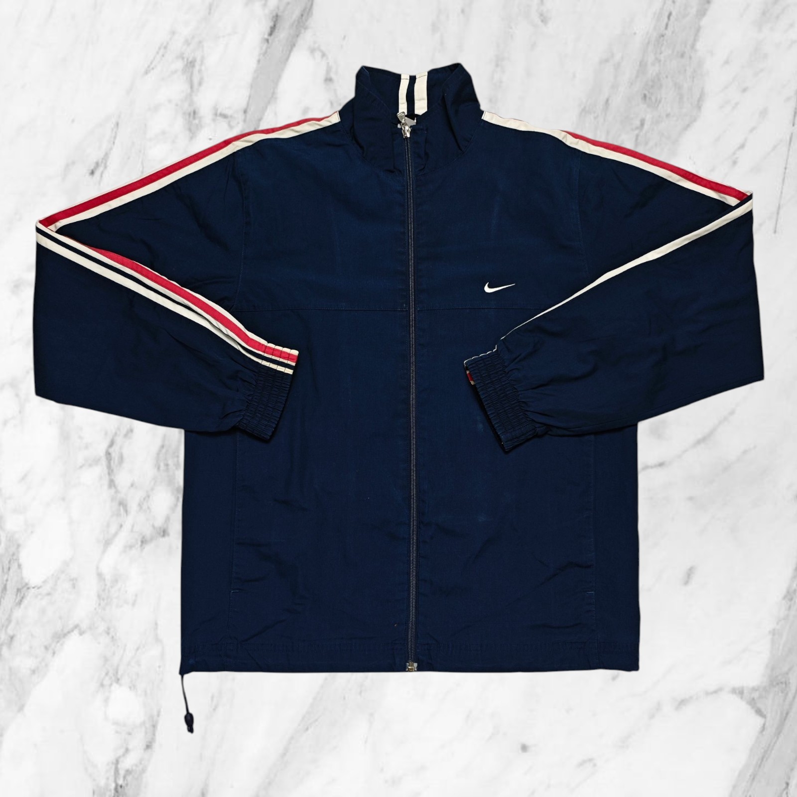Nike Vintage Sudadera Cremallera Hombre Azul Rojo Algodón Bolsillos Chaqueta