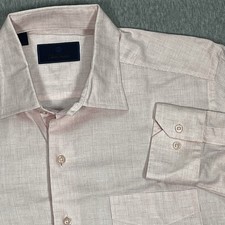 David Donahue Dress Shirt Men Large Dobby Weave Pink Cotton Mitered Cuff