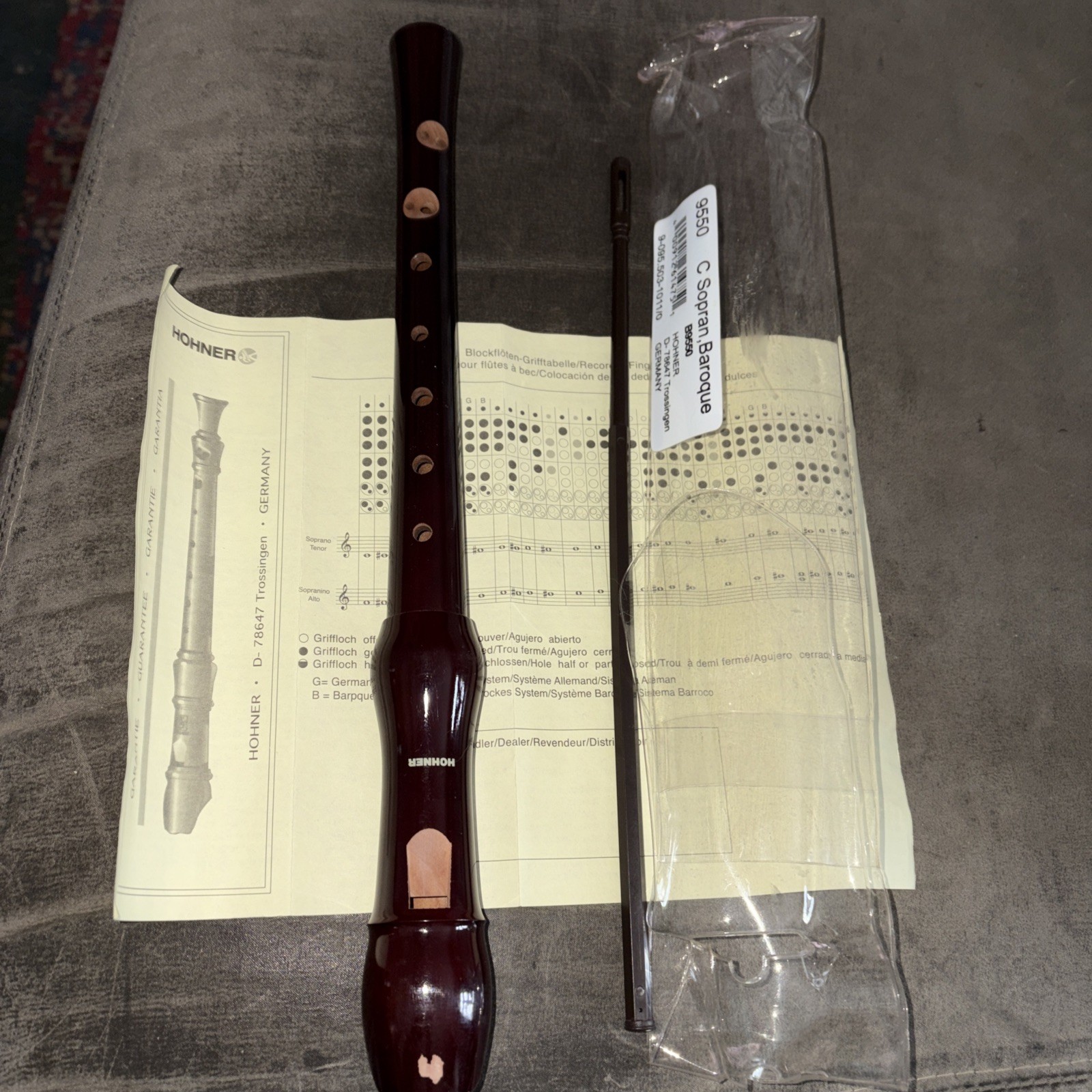 Hohner 9550 Pearwood 2-Piece Baroque Wooden C Soprano Record