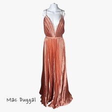 NWT Mac Duggal 49039 Rose Gold Pleated Maxi Gown Dress Sz 12