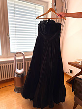 Damen Maxikleid lang schwarz trägerlos Pliss...