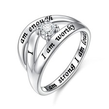 925 Sterling Silver I Am Enough I Am Worthy I Am Strong I Am Loved Ring for ...