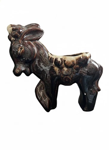 McCoy Style MCM Ceramic Donkey planter USA Made Drip Glazed Brown And Tan