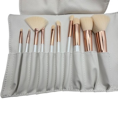 La Beaute Soi 10 Piece Makeup Brush Set with White Vegan Leather Travel Case NEW