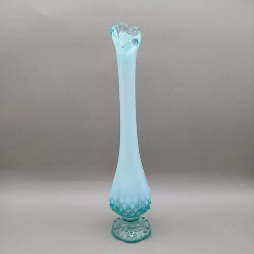 Fenton Glass Blue Opalescent Hobnail 11" Bud Vase