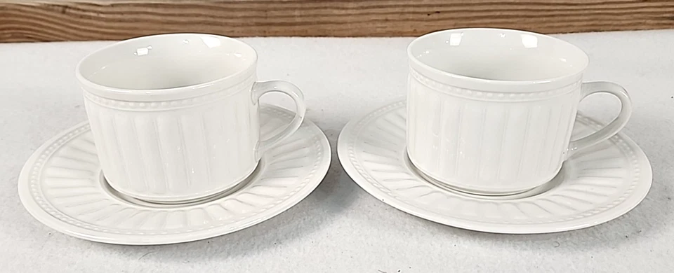 Juego de 2 majestuosos tazas y platillos blancos Oneida Athena Ariel Foto 4 de 4