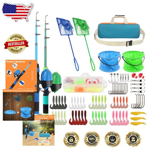 Beginner-Friendly Kids Fishing Rod Reel Combo - 2pcs Telescopic 4.92FT & 5.9FT
