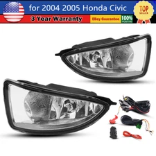 for 2004 2005 Honda Civic JDM Clear Bumper Fog Lights Lamps w/Wiring+Switch PAIR