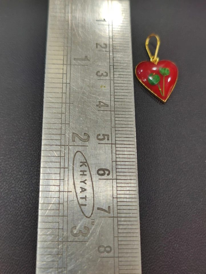 18k Solid Yellow Gold Crystal Red Ruby Charm Love Pendant Christmas Gift her - Image 2 of 3