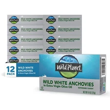 Wild Planet White Anchovies in Water or Olive Oil 12 Pack 4.4 Ounce Cans