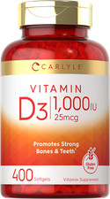 Vitamin D3 1000 IU | 400 Softgels | 25 mcg | Gluten Free Supplement | by Carlyle