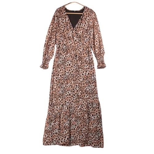 Very Maxi Dress Size UK 14 Chiffon Cheetah Animal Print Long Sleeve Festival