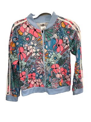 Adidas Originals Track Jacket Girls Youth Sz XL 16 Blue Floral Tricot