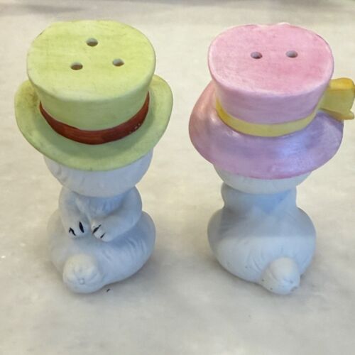 Vintage Lefton anthropomorphe Hase Kaninchen Salz Pfefferstreuer Zylinder Hüte Ostern - Bild 3 von 7