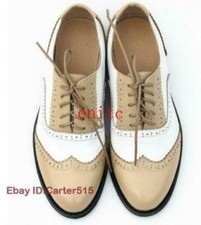 Ladies Lace up Shoes Women Genuine Leather Oxford Flats Wing Tip Brogue Shoes SZ
