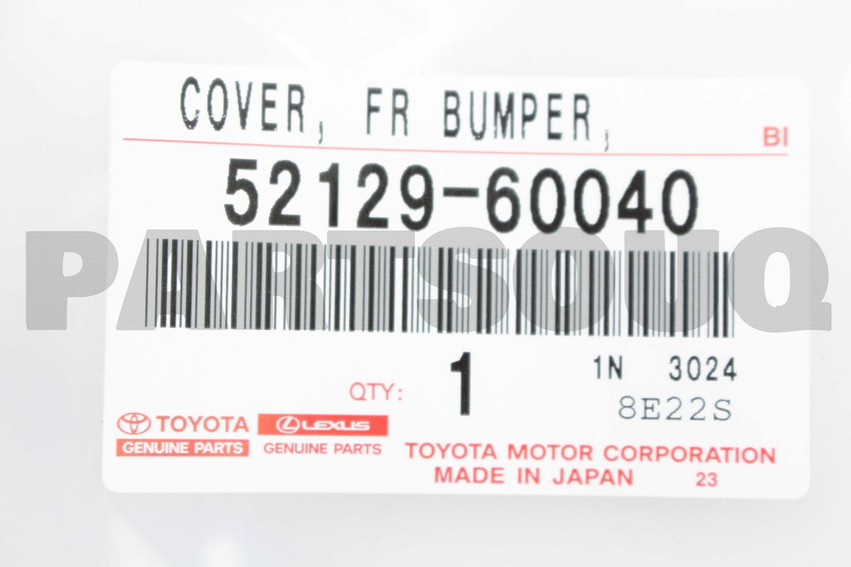 5212960040 Genuine Toyota COVER, FRONT BUMPER, LOWER 52129-60040