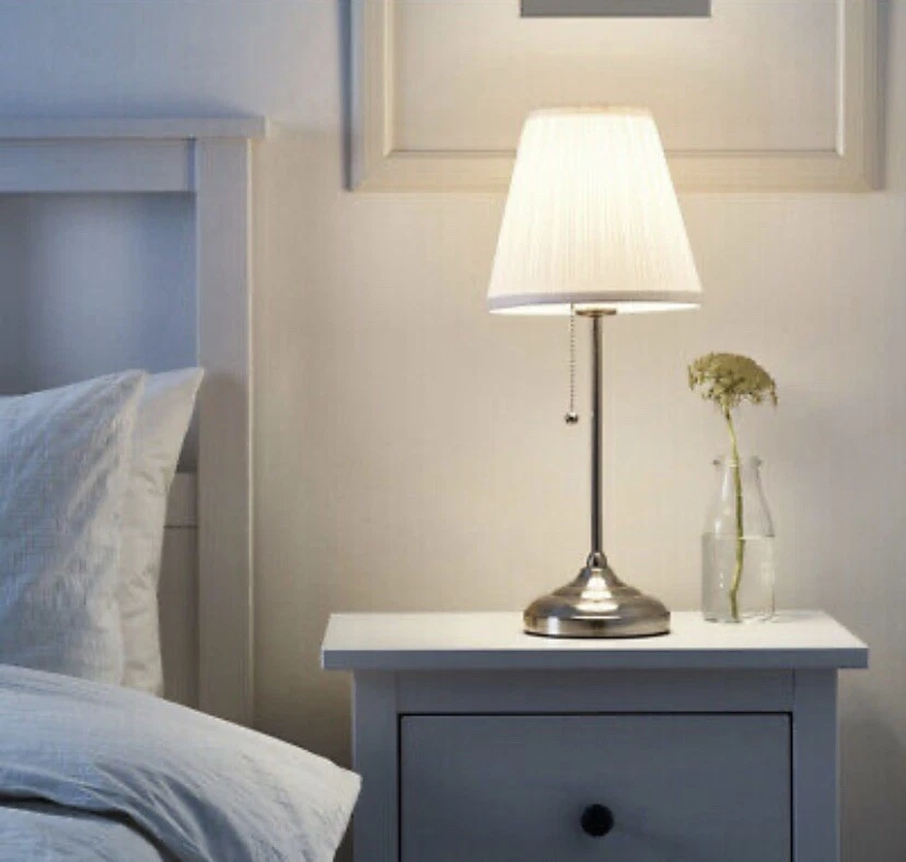 New IKEA ARSTID White Table Lamp Nickel Plated Brass White Pull