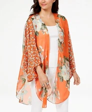 New Women's Cejon Floral Crinkle-Chiffon Kimono & Cover-Up Topper One Size