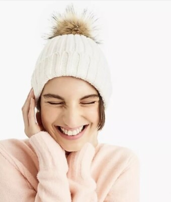 NWT J.Crew Cable Knit Pom Beanie – Ivory Faux Fur Pom - Winter Hat - OS J. Crew | Accessories | Nwt Jcrew Cable Knit Beanie With  main image 2