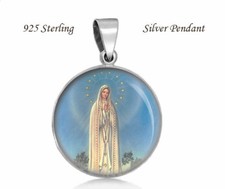 Our Lady of Fatima Catholic Medal. Sterling Silver 925 Virgin Mary Pendant