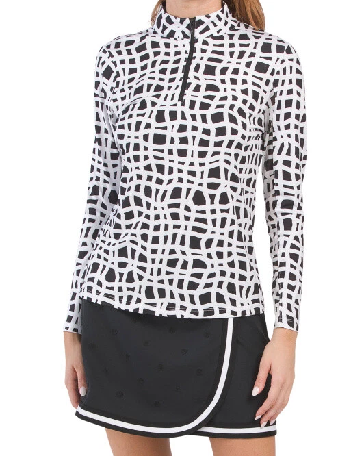 NWT Ladies GOTTEX Black & White Golf Tennis Long Sleeve Mock Shirt XS S M L & XL