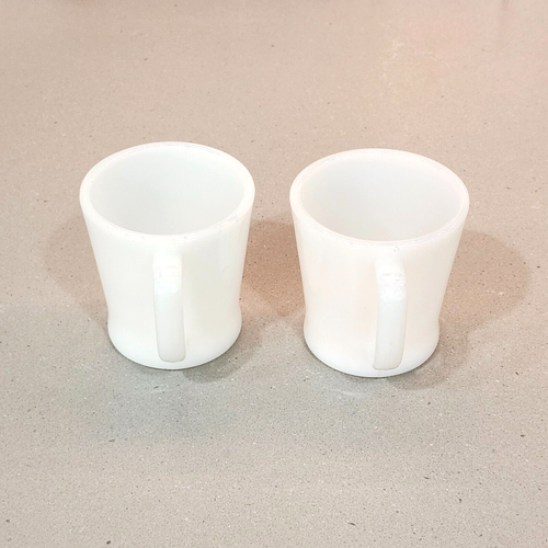 2 Vintage Fire King Oven Ware White Milk Glass D Handle Coffee Mug Cup - Picture 2 of 10