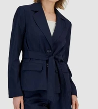 Le Suit Women's Blue Pinstripe Blazer Jacket Petite Size 4P