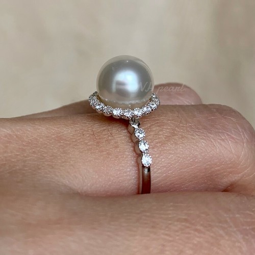 Genuine Real Southsea Pearl 10mm Grade AA Silver 925 Halo Ring Wedding Band New - Picture 4 of 5
