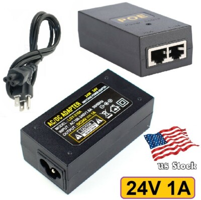 24V 1A 24W PoE Power Supply Injector Ethernet Adapter with US Plug Power Cord