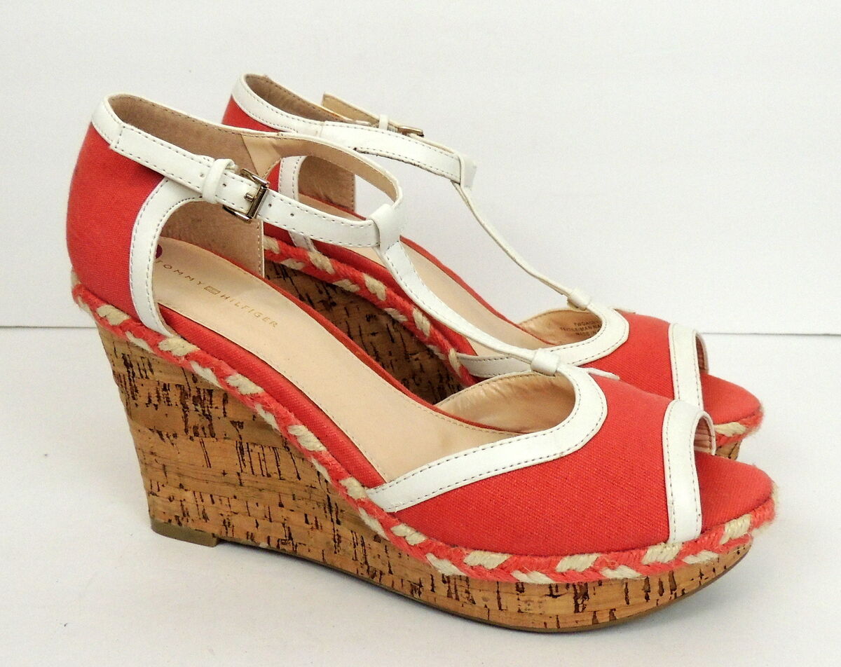 Persona con experiencia mantener malo Tommy Hilfiger Womens 8.5 Pink Cork Wedge Espadrille Shoes Heels Platform  FLAW | eBay
