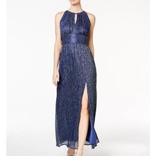 R & M Richards Metallic Knit Keyhole Halter Gown size 4P NWT
