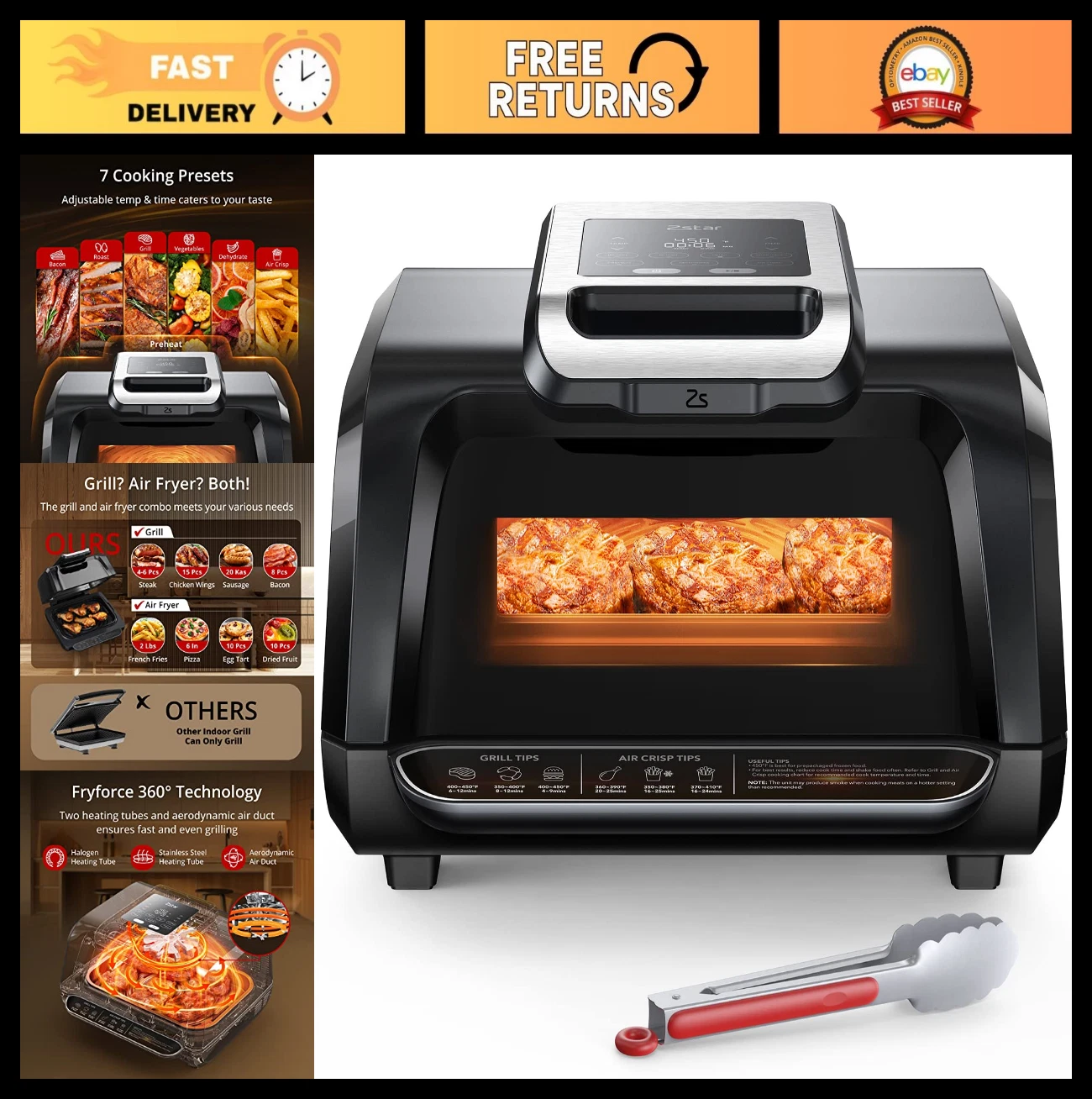 7-in-1 Indoor Air Fryer Grill Combo, Smokeless Electric Grill, 450°F, 1750W, Non
Opens in a new wind