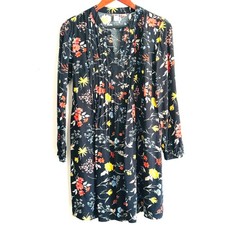 OLD NAVY Boho Black Floral Long Sleeve Mini Shirt Dress Women's Small Petite