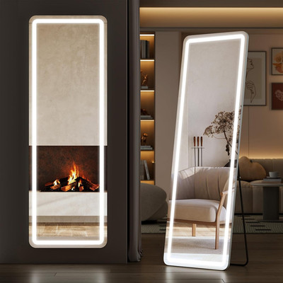Full Length Mirror with LED Lights, 65''X21'' Lighted Floor Mirror with Dimming & 