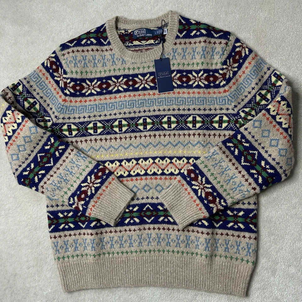 Suéter Polo Ralph Lauren Masculino Grande Fair Isle Lã Alpaca Mescla Malha de Férias - Imagem 2 de 4
