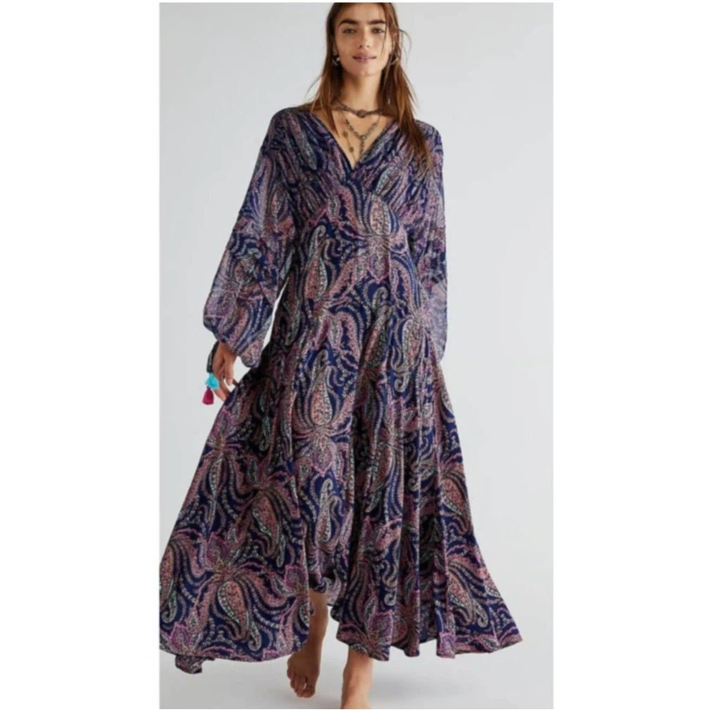 chinese dress ladies Free People Carmen TIE Back Maxi Dress (Purple Combo) (XS) at Amazon  Women's Clothing store